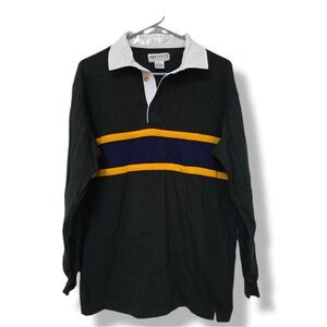 Vintage Striped Dark Green Rugby Polo Long sleeve Cotton Shirt Small